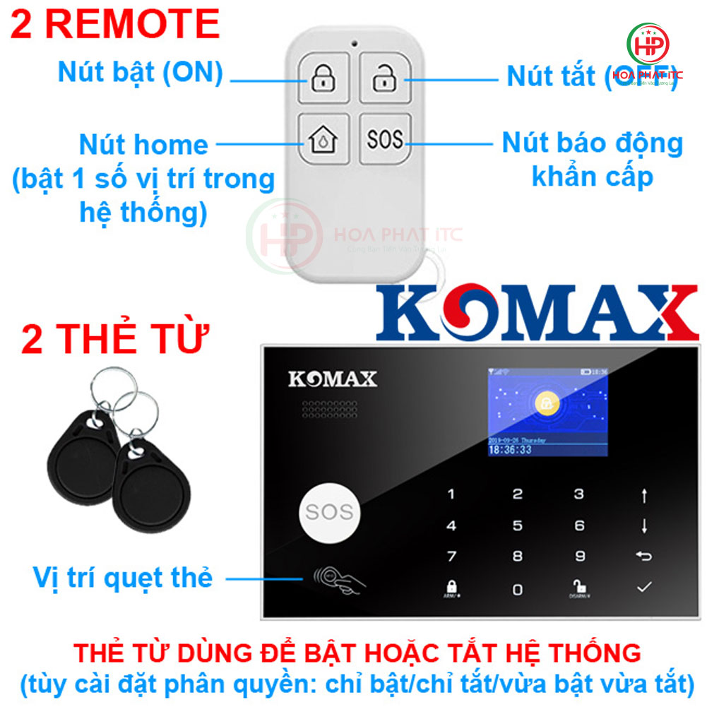 ket noi voi the tu va remote de bat tat bo chong trom komax km g30 - Bộ chống trộm trung tâm dùng sim và wifi Komax KM-G30