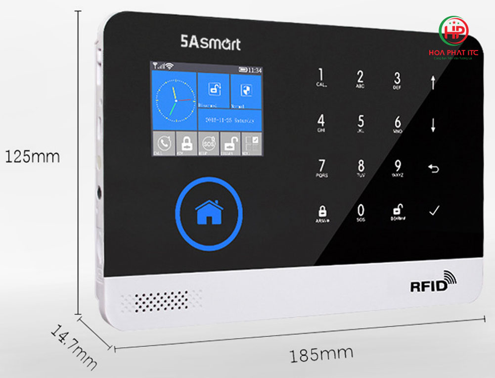 kich thuoc bo bao trom trung tam 5a smart 5a f10 - Bộ chống trộm trung tâm dùng sim và wifi 5A Smart 5A-F10