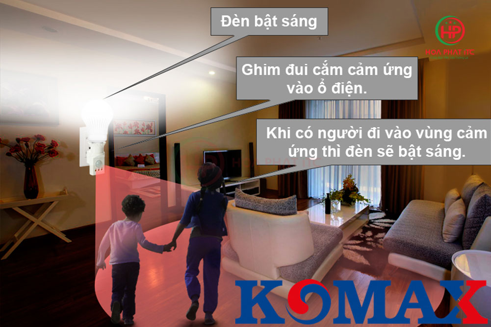 komax km s18 tu dong bat tat den - Đui đèn cảm biến chuyển động Komax KM-S18 tích hợp phích cắm