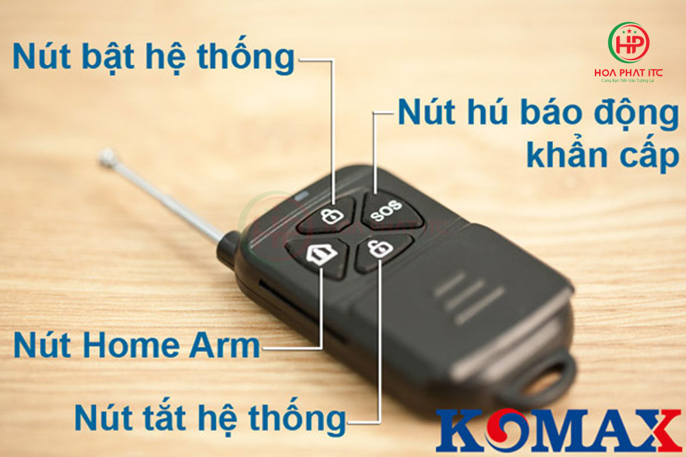 cac chuc nang tren remote bo chong trom - Báo trộm không dây dùng Wifi và sim GSM Komax KM-998G