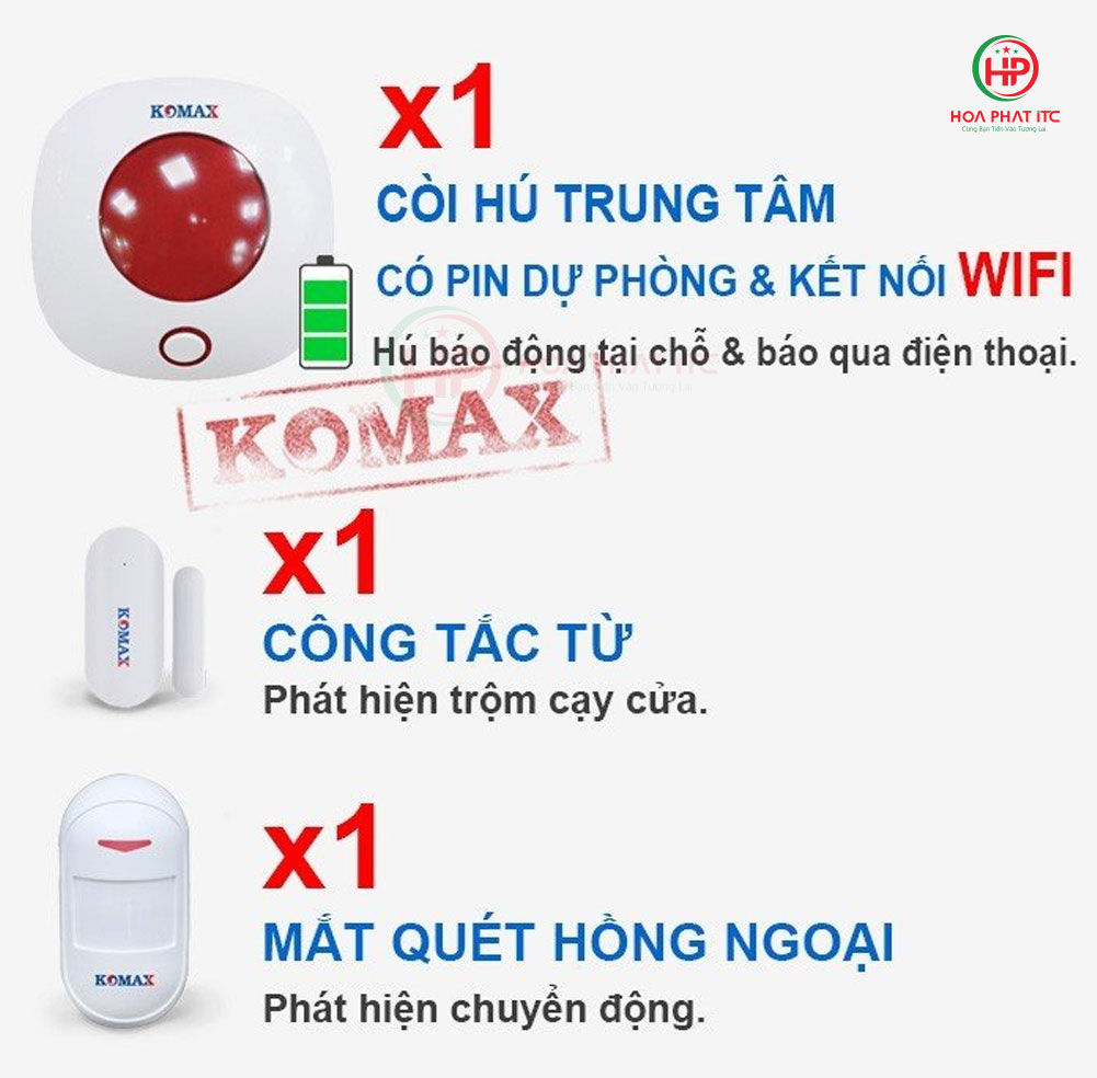 bo san pham day du komax km t70w - Bộ chống trộm không dây kết nối wifi Komax KM-T70W