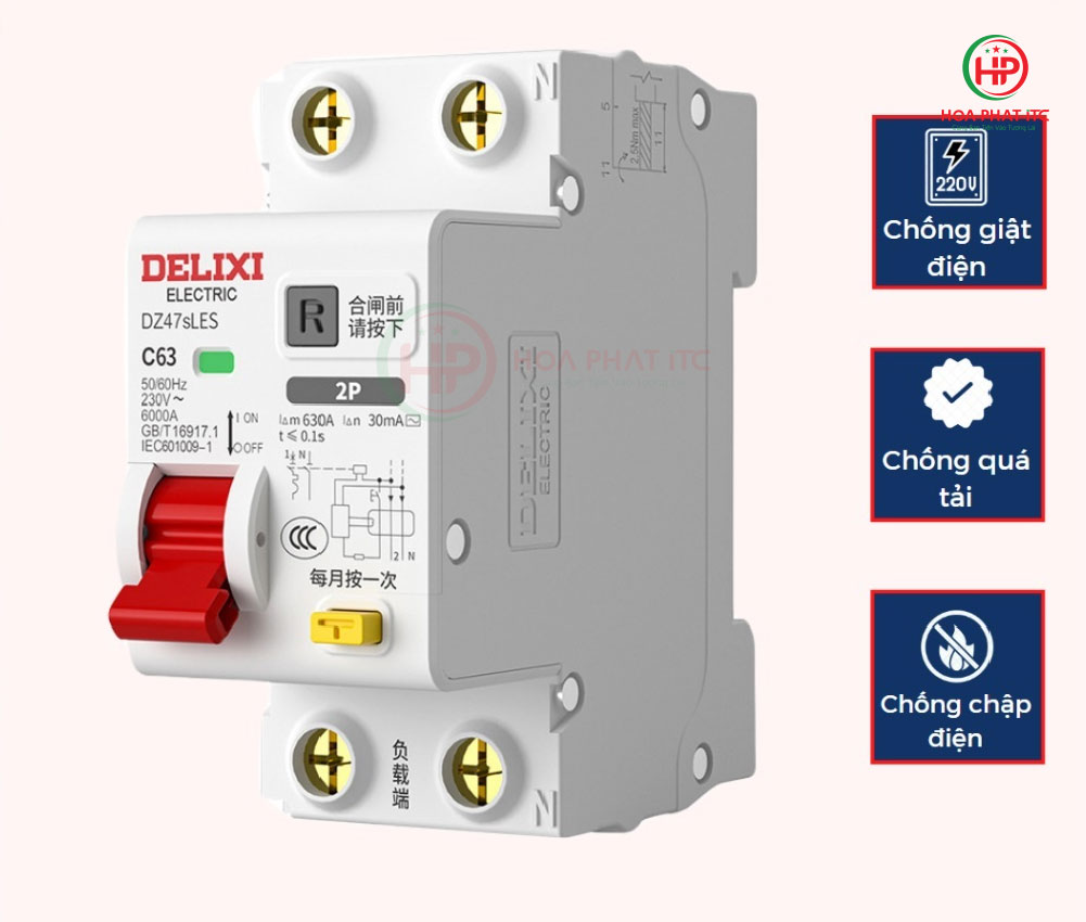 Aptomat chong giat DELIXI DZ47sLES chong do dong chong qua tai 02 - Aptomat chống giật DELIXI DZ47sLES chống dòng rò, chống quá tả