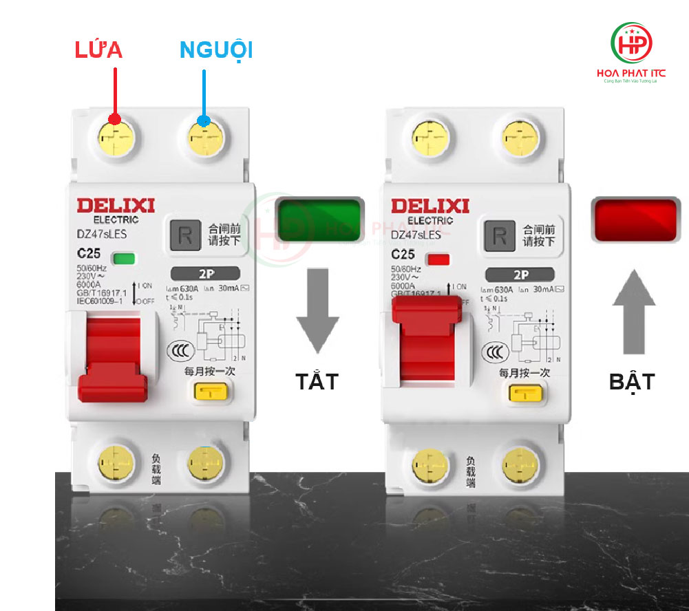 Aptomat chong giat DELIXI DZ47sLES - Aptomat chống giật DELIXI DZ47sLES chống dòng rò, chống quá tả