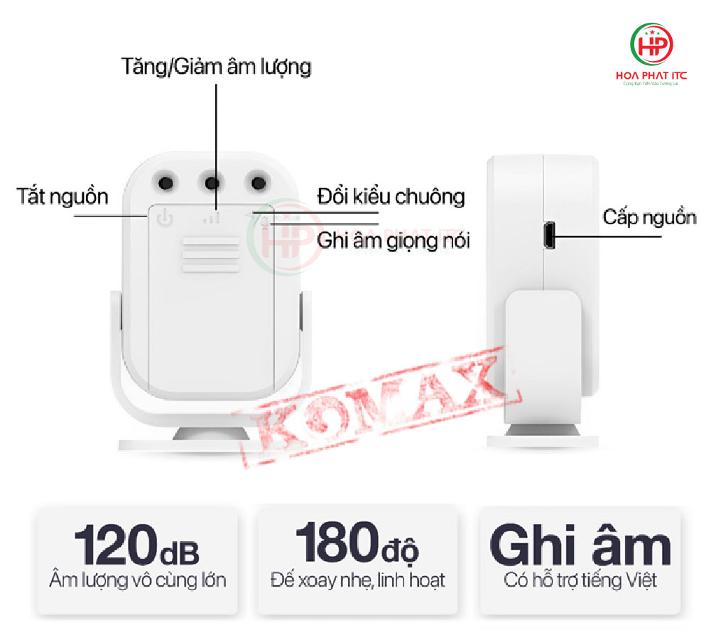 cac nut chuc nang cua chuong bao khach km 006b - Báo khách hồng ngoại ghi âm Komax KM-006B