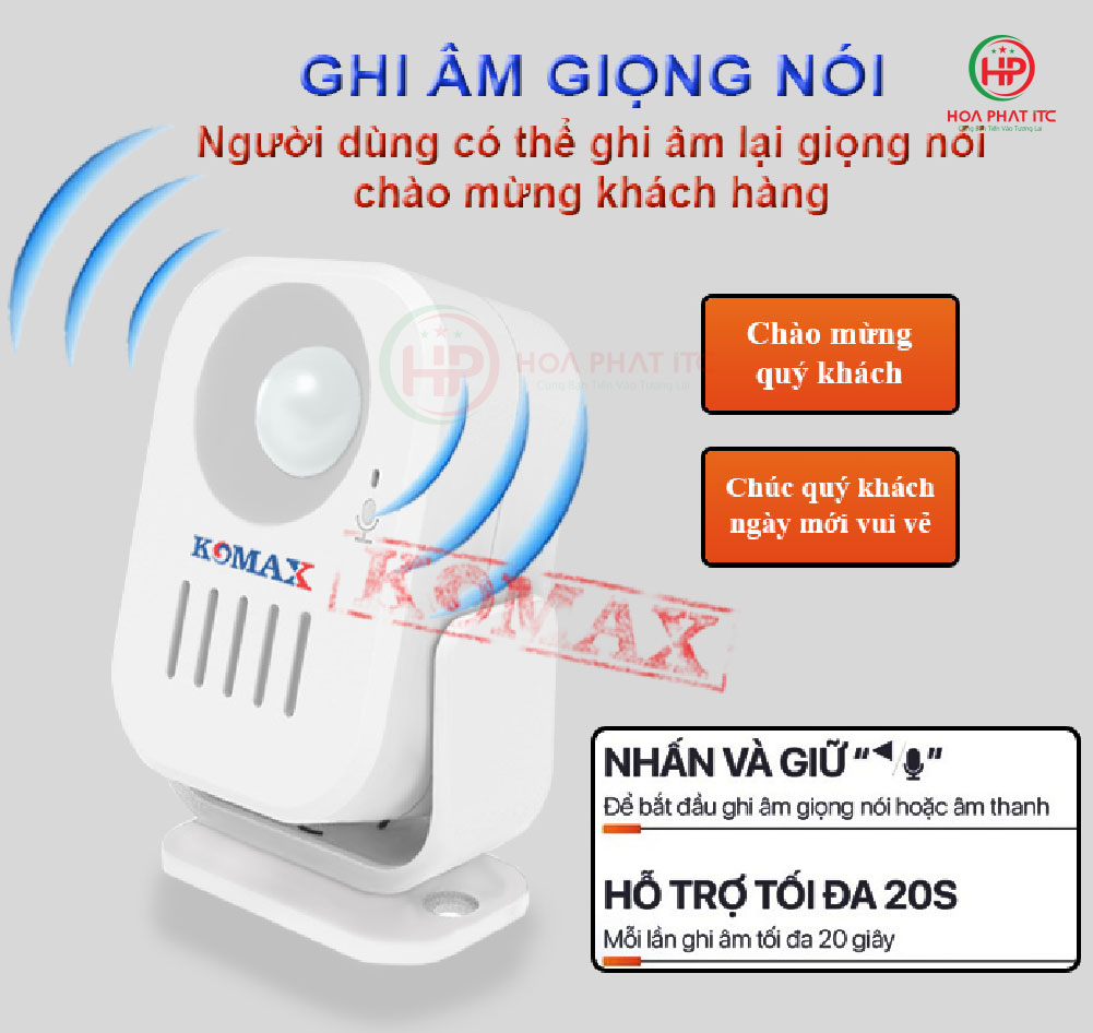 chuong bao khach ghi am loi chao komax km 006b - Báo khách hồng ngoại ghi âm Komax KM-006B