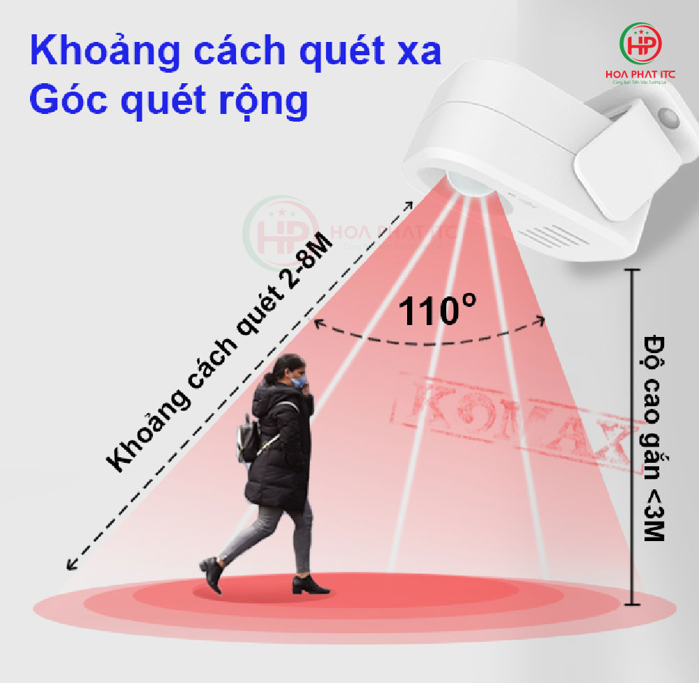 chuong bao khach komax km 006b goc quet 110 do - Báo khách hồng ngoại ghi âm Komax KM-006B