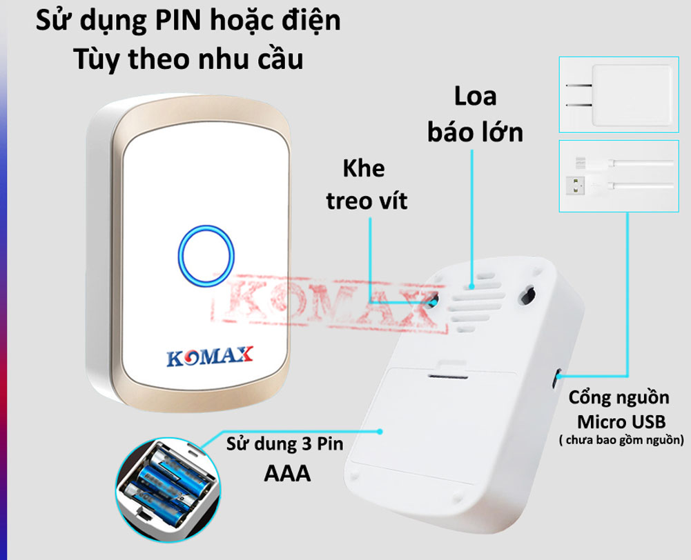 Chuông cửa không dây dùng pin Komax DB10 Chuong cua khong day dung pin Komax DB10 05 - Chuông cửa không dây dùng pin Komax DB10