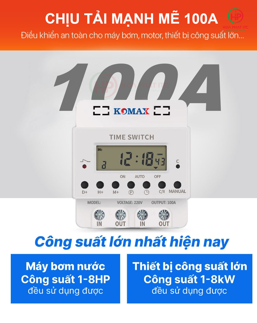 Công Tắc Hẹn Giờ Công Nghiệp Công Suất Lớn 100A Komax KM-100A Cong Tac Hen Gio Cong Nghiep Cong Suat Lon 100A Komax KM 100A 02 - Công Tắc Hẹn Giờ Công Nghiệp Công Suất Lớn 100A Komax KM-100A