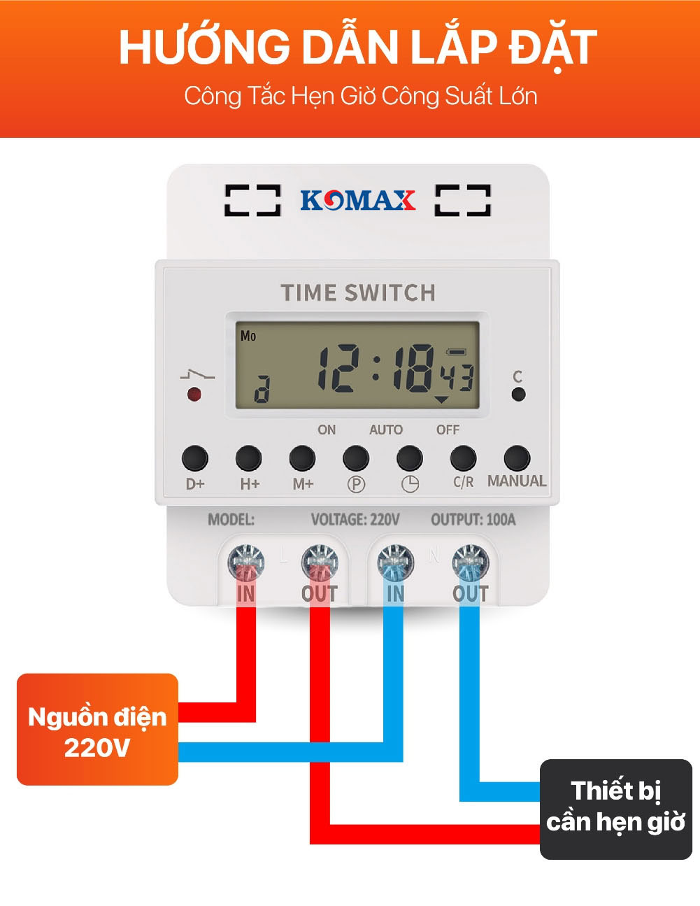 Công Tắc Hẹn Giờ Công Nghiệp Công Suất Lớn 100A Komax KM-100A so do lap dat Cong Tac Hen Gio Cong Nghiep Cong Suat Lon 100A Komax KM 100A 02 - Công Tắc Hẹn Giờ Công Nghiệp Công Suất Lớn 100A Komax KM-100A